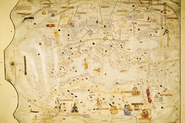 Kaart van Karel V, kaart van Mecia de Viladestes, een portulan van Europa en Noord-Afrika, 1413